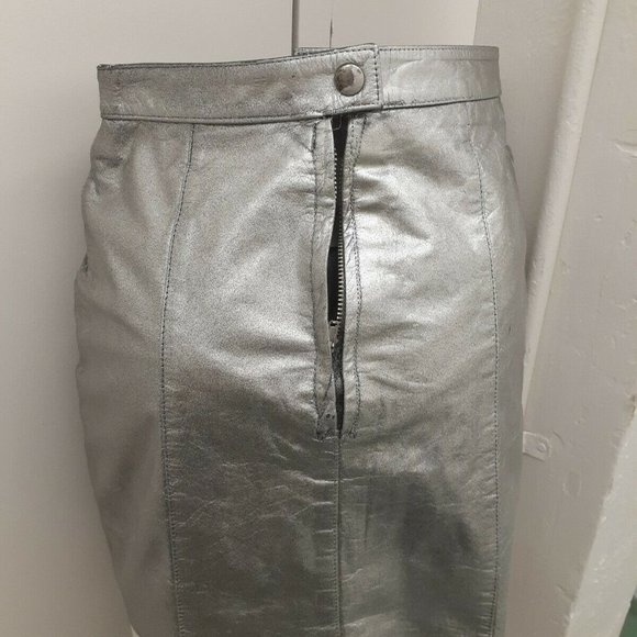 New LF Furst Kind silver Metallic leather Mini Skirt biker Pencil skirt S M - Picture 3 of 9